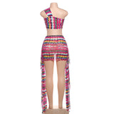 Ensemble mini-jupe asymétrique à imprimé en maille irrégulière 