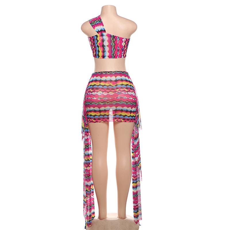 Ensemble mini-jupe asymétrique à imprimé en maille irrégulière 
