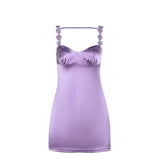 Minivestido de tirantes fruncido con apliques de flores y cuello en V 
