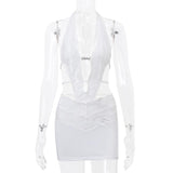 Halter self tie lace hem hollow out mini dress