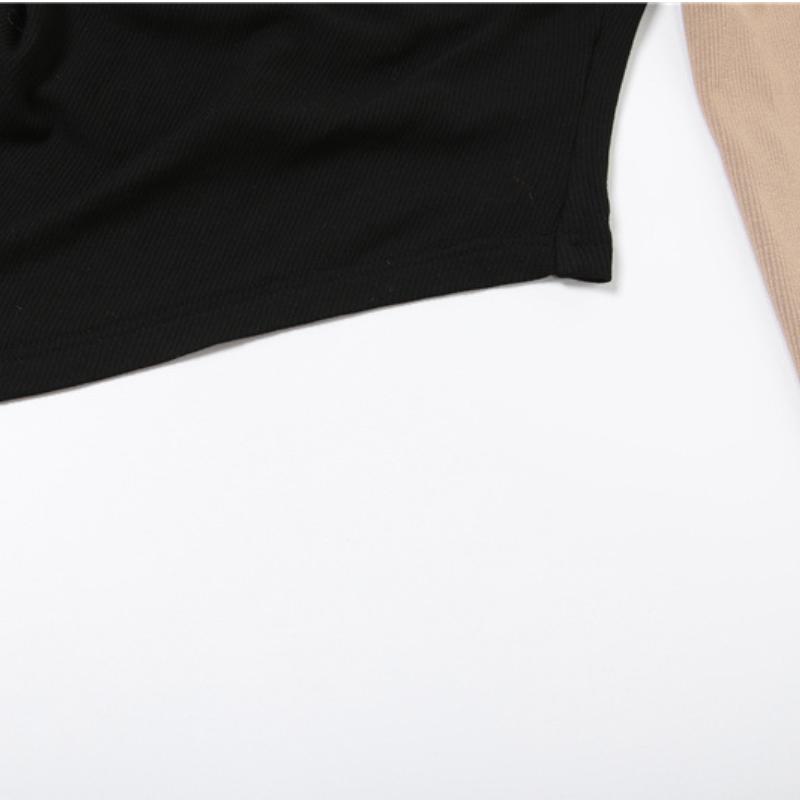 Long sleeve irregular one shoulder contrast top