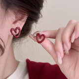 Bowknot heart faux pearl pendant stud earrings