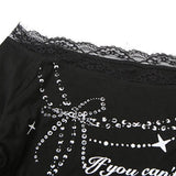 Long sleeve off shoulder lace hem print self tie top