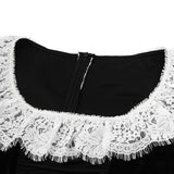 Minivestido de terciopelo con cremallera, dobladillo de encaje y mangas largas acampanadas 
