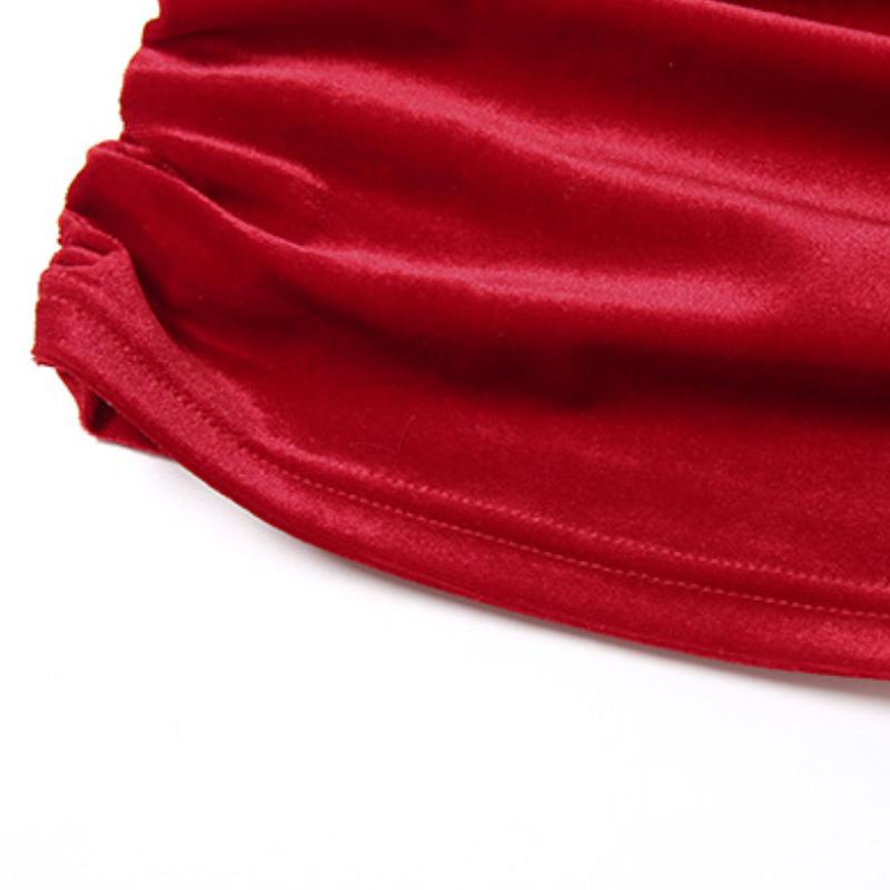 Ruched gloves velvet v neck lace hem mini dress