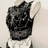 Ensemble mini-jupe zippée avec chaîne en métal et anneau en O et applique tête de mort 