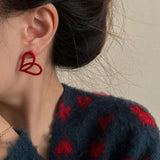 Bowknot heart faux pearl pendant stud earrings