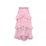 Halter ruffle flower applique slit print maxi skirt set