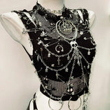 Ensemble mini-jupe zippée avec chaîne en métal et anneau en O et applique tête de mort 