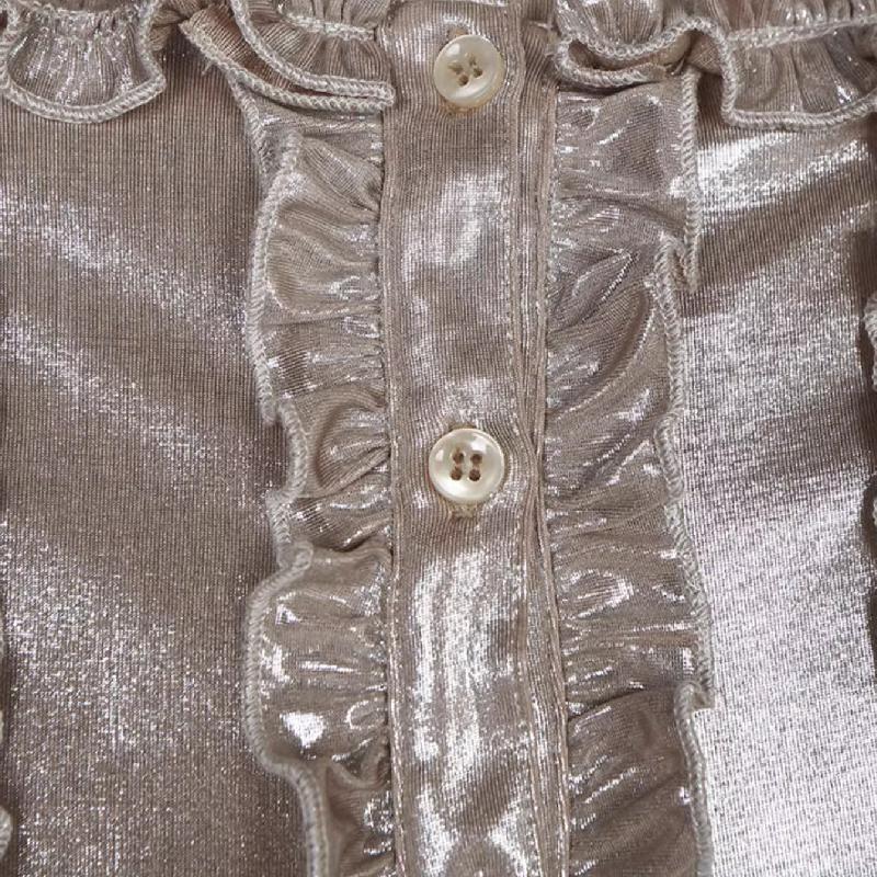 Long sleeve off shoulder ruffle button ruched top
