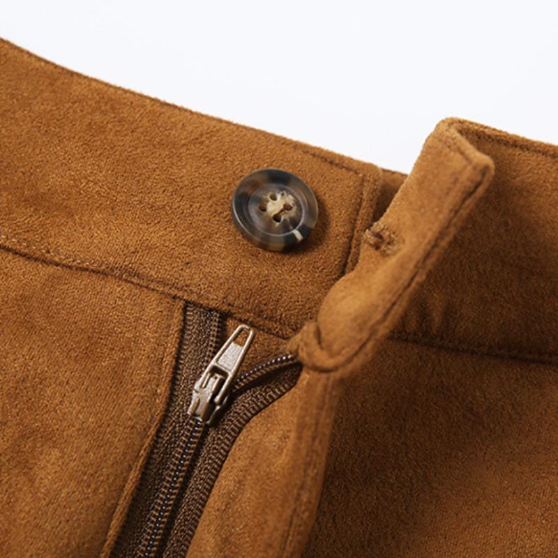 Button zip-up high rise solid straight leg pant