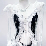 Conjunto de minifalda con lazo y apliques de calavera con dobladillo de encaje 
