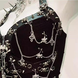 Metal chain o ring skull applique zip-up mini skirt set