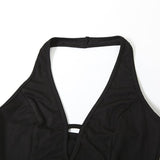 Halter hollow out ruffle mesh backless mini dress