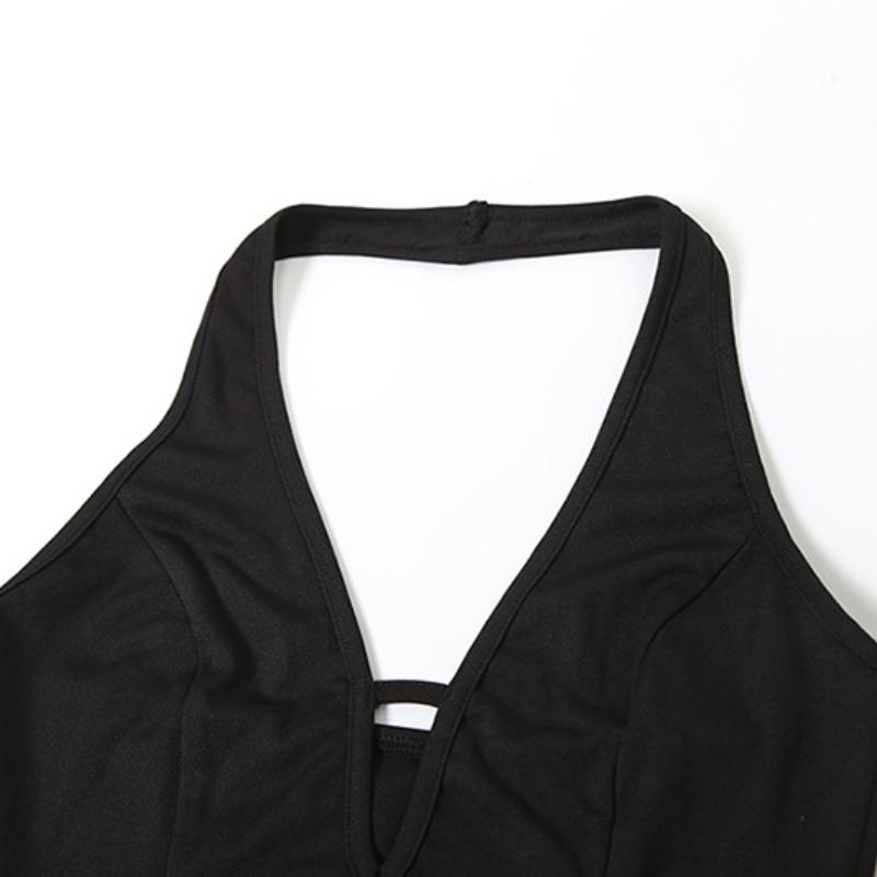 Halter hollow out ruffle mesh backless mini dress