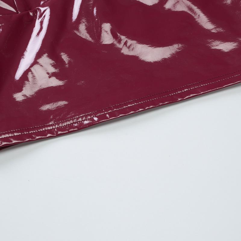 V neck PU leather solid backless cami top