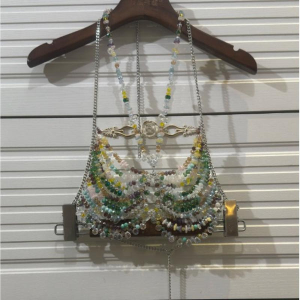 Halter metal chain hollow out beaded top
