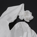 Halter irregular flower applique backless top