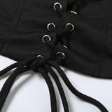 Long sleeve lace up square neck solid crop top