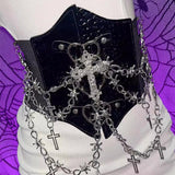 Corsé de cuero PU con apliques cruzados de cadena de metal 