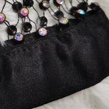 Crewneck hollow out see through beaded button top