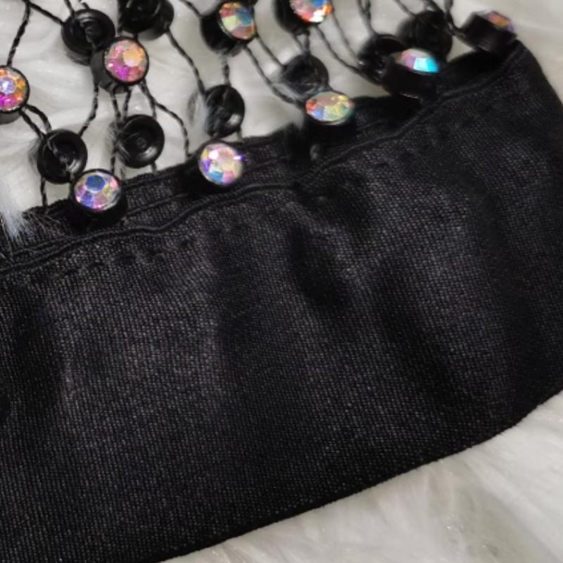Crewneck hollow out see through beaded button top