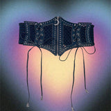 Ceinture zippée ajourée à nouer soi-même avec applique lune 