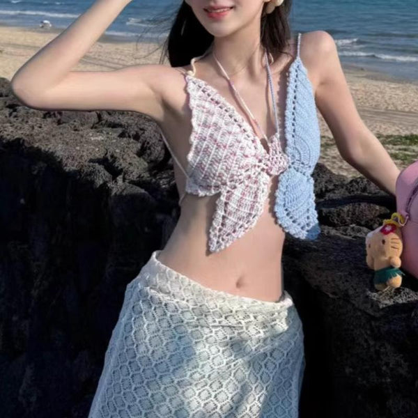 Top camisola de punto con cuello halter y aberturas en forma de mariposa 