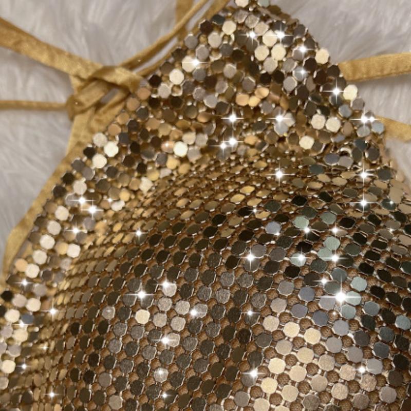 Haut à paillettes avec col en V et pompons à nouer soi-même 