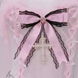 Ensemble mini-jupe rembourrée à col en V et ourlet en dentelle avec nœud papillon 