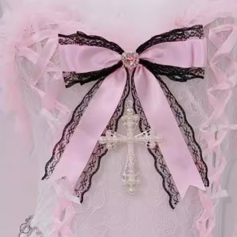 Ensemble mini-jupe rembourrée à col en V et ourlet en dentelle avec nœud papillon 