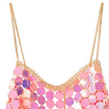 Top camisola con cuello en V calado y cadena de metal brillante 