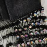 Crewneck hollow out see through beaded button top