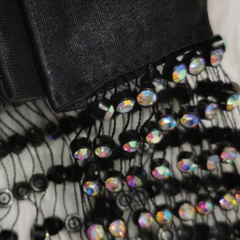 Crewneck hollow out see through beaded button top
