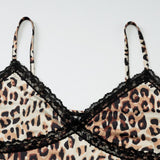 Top camisola sin espalda con estampado de leopardo y dobladillo de encaje con cuello en V 