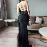 Ruched halter cowl neck backless irregular maxi dress