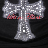 Long sleeve off shoulder beaded cross pattern top
