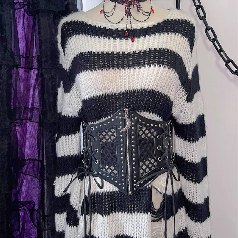 Ceinture zippée ajourée à nouer soi-même avec applique lune 
