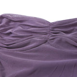 Vestido largo liso de malla fruncida con cuello de corazón 