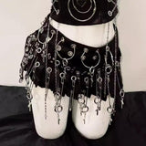 Hollow out o ring cross applique pleated A line mini skirt