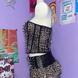 Leopard print o ring rivet applique v neck cami top