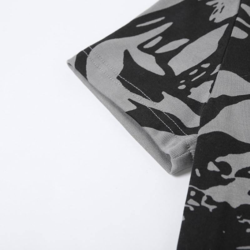 Irregular short sleeve gloves butterfly print top