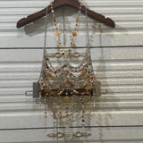 Hollow out halter metal chain beaded top