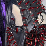 Ensemble mini-jupe plissée zippée en cuir PU avec appliques de rivets 