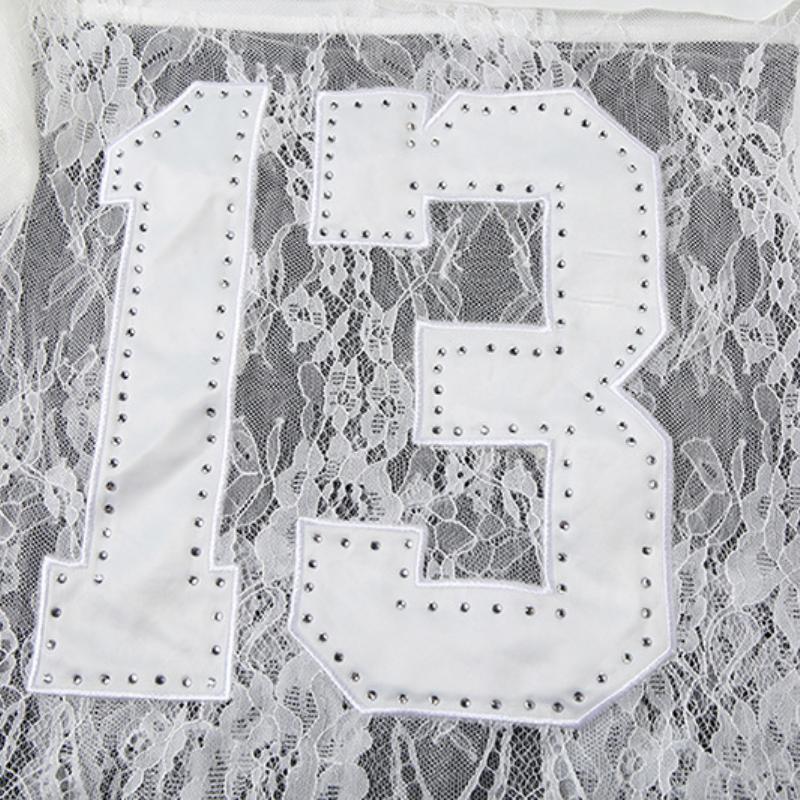 V neck long sleeve lace hem see through top