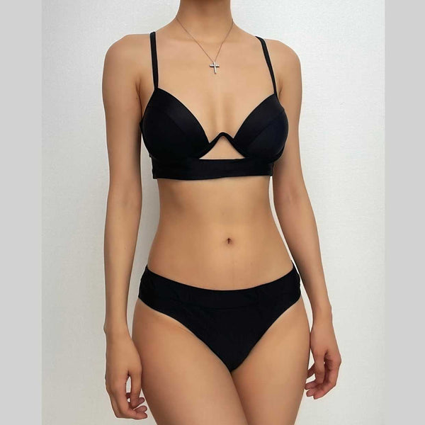 Maillot de bain bikini uni à nouer dans le dos et dos croisé 