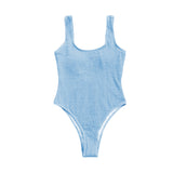 Traje de baño de una pieza liso con cuello en U, sin mangas y texturizado 