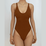 Maillot de bain une pièce rembourré uni à dos croisé 