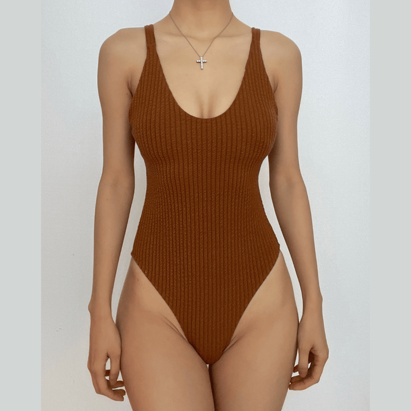 Maillot de bain une pièce rembourré uni à dos croisé 