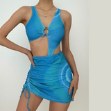 Maillot de bain une pièce à cordon de serrage contrasté avec anneau en O creux et mini-jupe 
